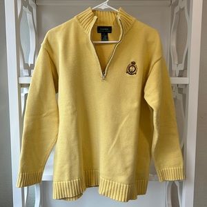 Lauren Ralph Lauren 100% Cotton Crest 1/2 Zip Pullover Sweater Yellow Size L